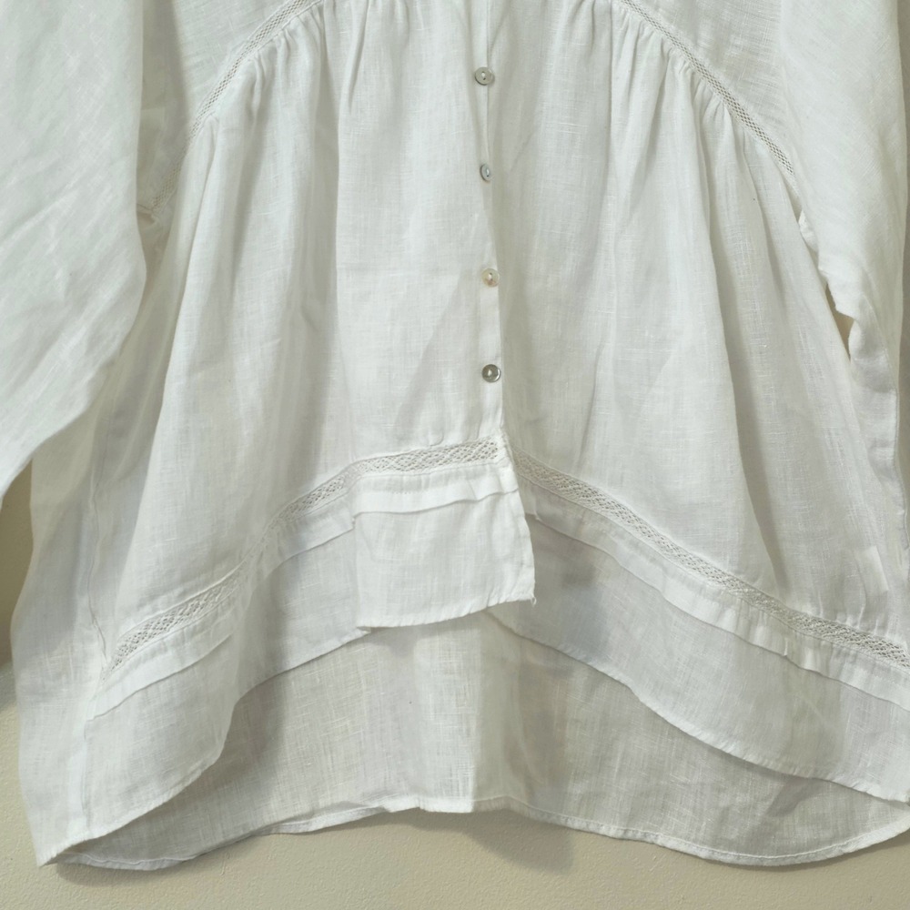 Zara Linen Balloon Sleeve Babydoll Top Sz M Romantic White Flowy Boho Peasant - Picture 3 of 10